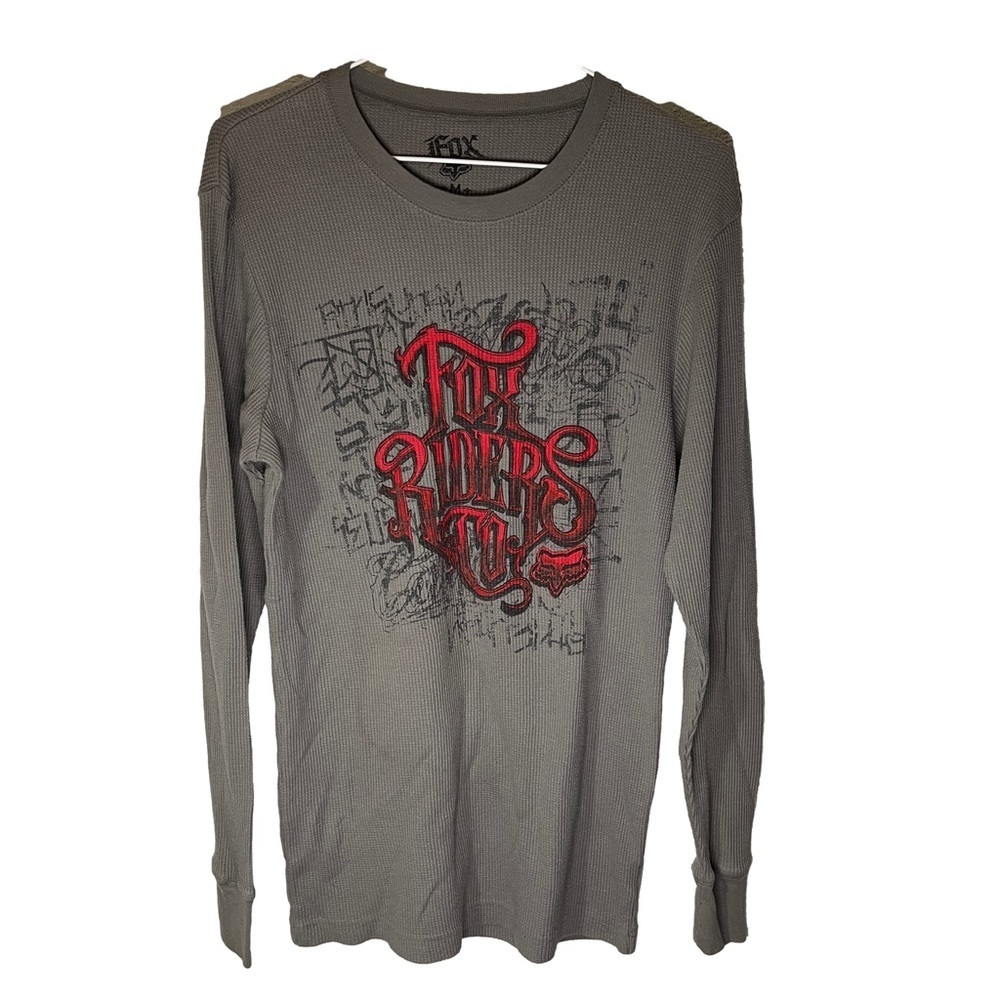 FOX Riders Co Mens Long Sleeve Graphic Shirt Gray Red M